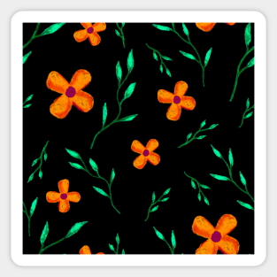 Orange Floral Pattern on Black Sticker